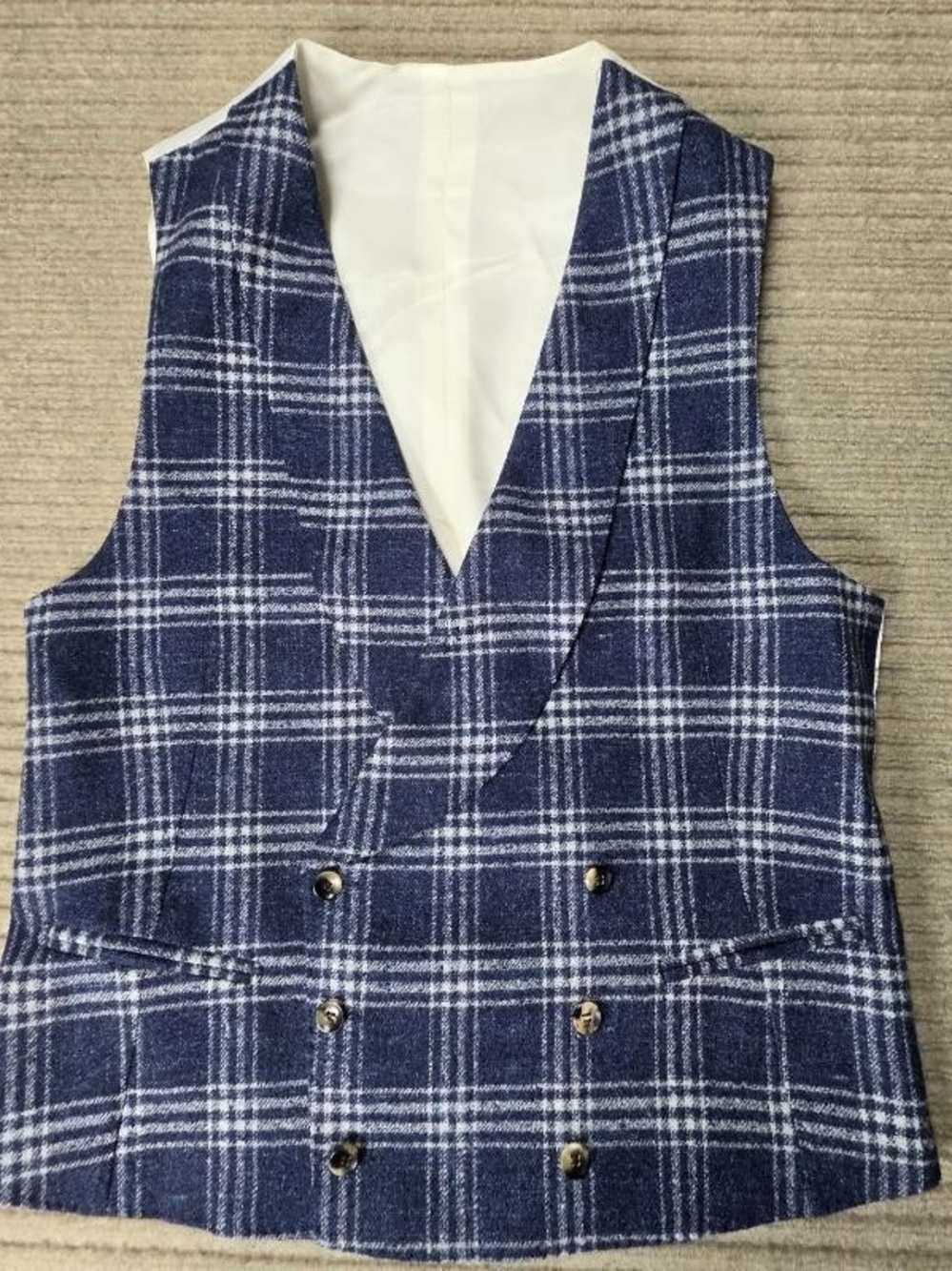 Suitsupply Salvo Wool Silk Linen Blend Vest Size 40 Blue/White EUC